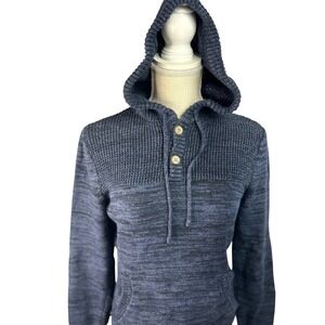 Hooded Pullover Sweater Knit Heathered Blue Casual Menswear